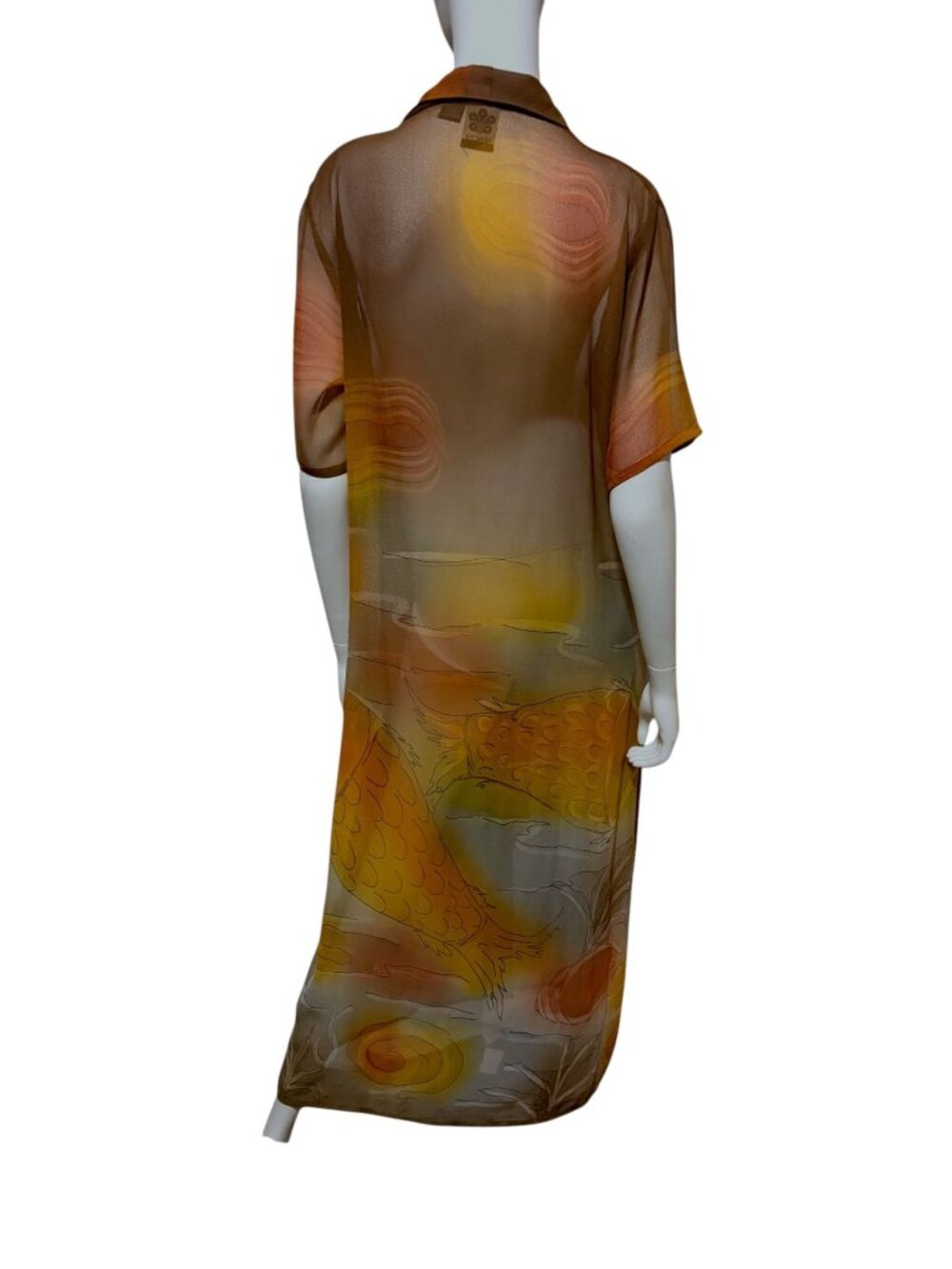 VTG 90s Nancy K Sheer Maxi Duster L Cardigan Cover Up Fish Earth Witch Resort - Picture 3 of 7